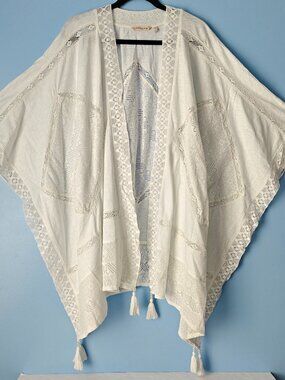 SOFT SURROUNDINGS Effortlessly Chic Cotton Lace Kimono Cover Up White Size S/M